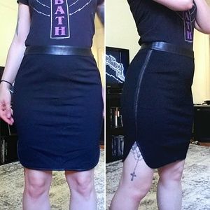 LOFT black pencil skirt with vegan leather trim